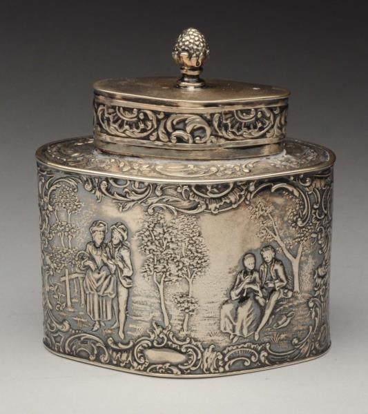 CONTINENTAL 800 STERLING SILVER TEA CADDY.        