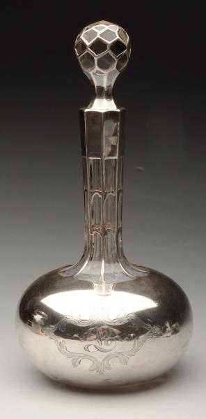 STERLING SILVER OVERLAY GLASS DECANTER.           