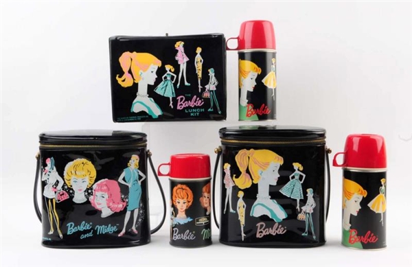 LOT OF 3: VINYL BARBIE LUNCHBOXES WITH THERMOSES. 