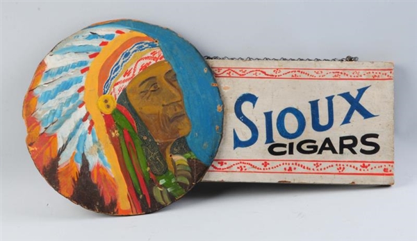 WOODEN SIOUX CIGARS ADVERTISING SIGN.             