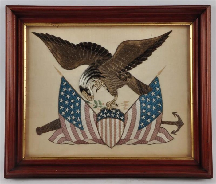 EAGLE AND FLAG HAND STITCHED AMERICANA TAPESTRY.. 