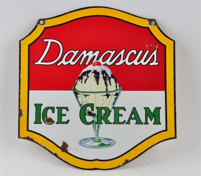 DAMASCUS ICE CREAM DOUBLE SIDED PORCELAIN SIGN.   