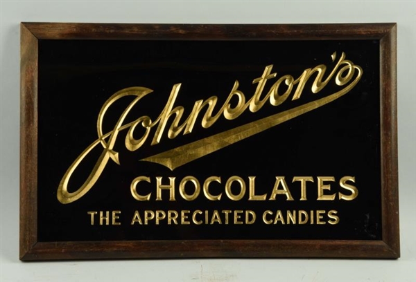 REVERSE ON GLASS JOHNSTONS CHOCOLATES SIGN.      