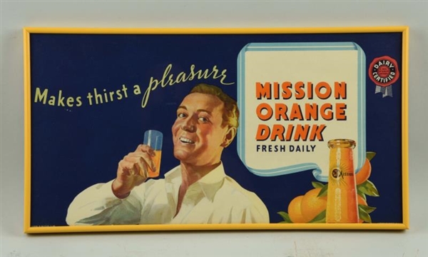 CARDBOARD MISSION ORANGE DRINK ADVERTISING SIGN.  