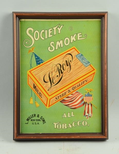 EARLY SOCIETY SMOKE TOBACCO TIN LITHO SIGN.       