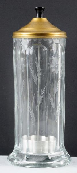 ETCHED GLASS STRAW HOLDER.                        