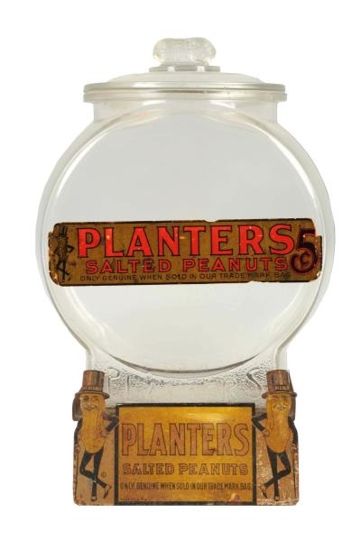 PLANTERS PEANUTS JAR WITH TIN SIGN STAND          