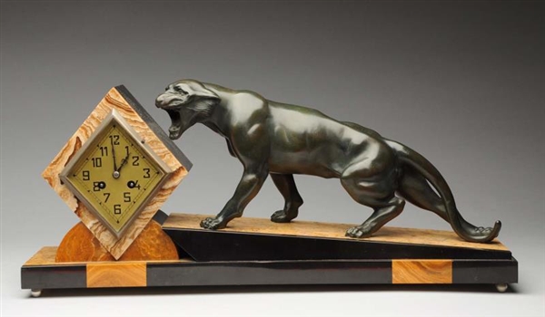 FRENCH ART DECO CLOCK WITH LIONESS.               