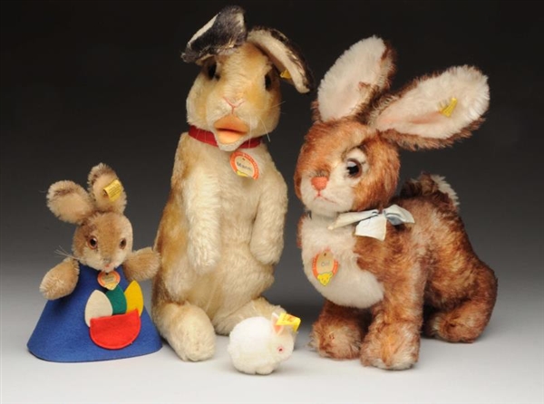 LOT OF 4: STEIFF RABBITS WITH IDS.                