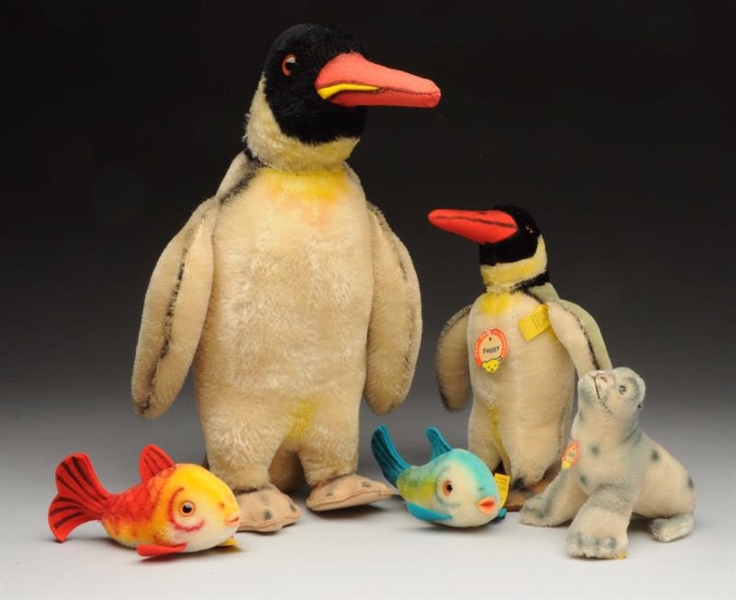 LOT OF 5: STEIFF WATER ANIMALS WITH IDS.          