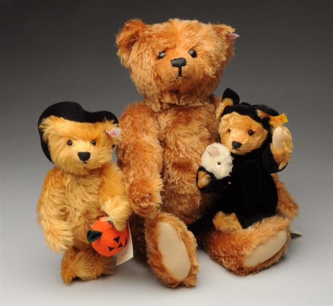 3 STEIFF TEDDY BEARS WITH DISTINCTIVE DETAILING.  