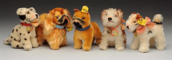 LOT OF 5: STEIFF MINATURE DOGS WITH IDS.          