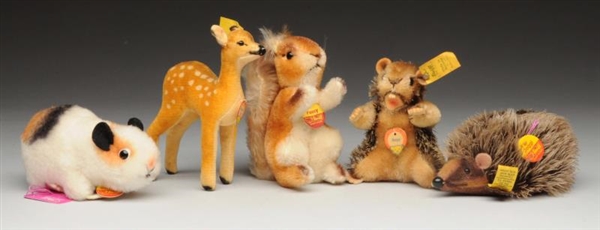 LOT OF 5: STEIFF FIELD & FOREST ANIMALS WITH IDS. 