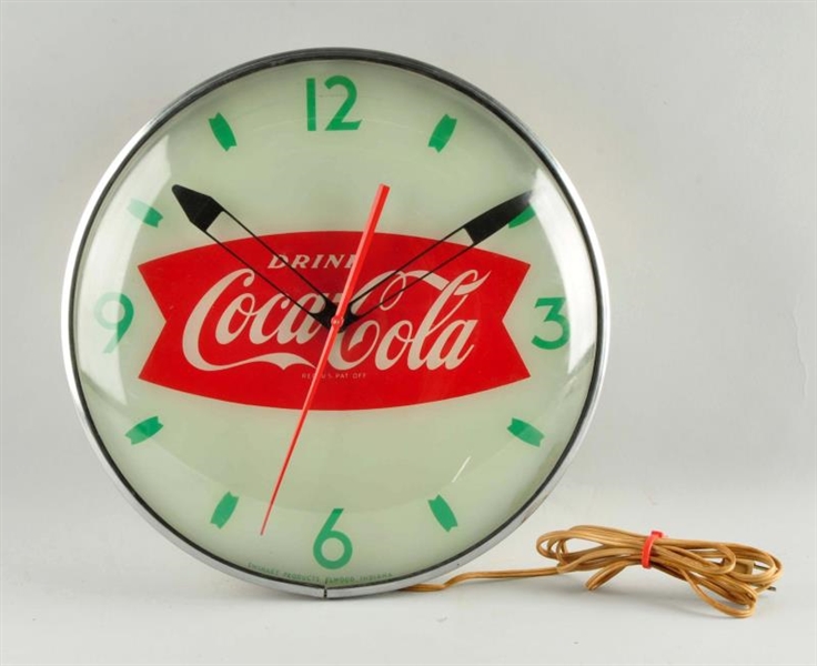ADVERTISING COCA-COLA FISHTAIL LIGHTED CLOCK.     