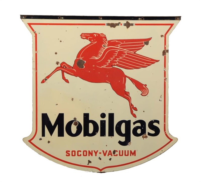 MOBILGAS DOUBLE SIDED PORCELAIN SIGN.             