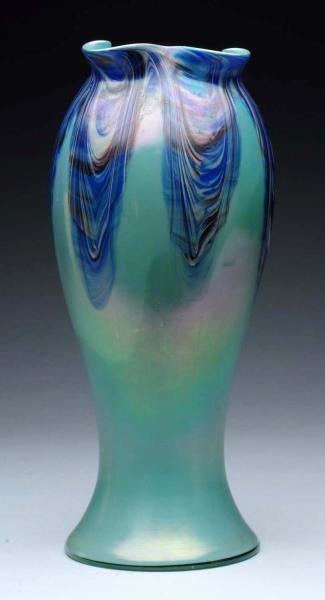VINTAGE ART GLASS VASE WITH FLUTED TOP.           