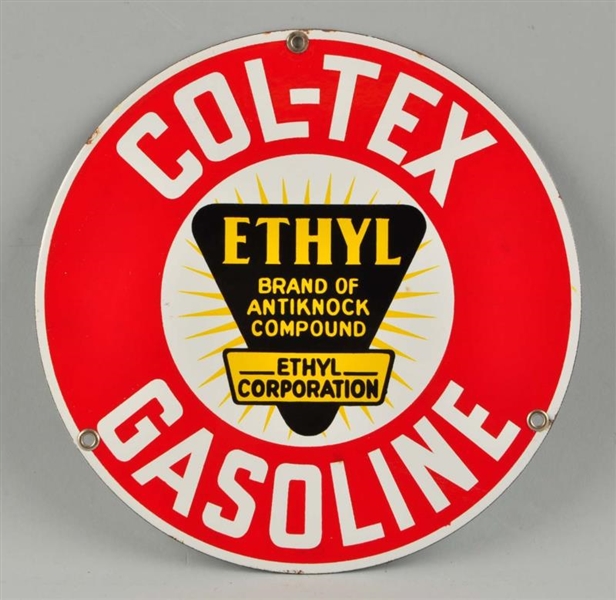 COL-TEX GASOLINE WITH ETHYL LOGO SIGN.            