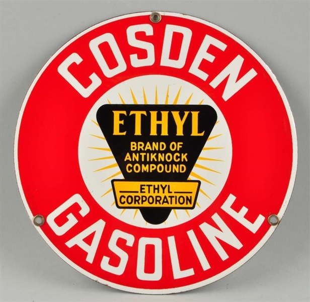 COSDEN GASOLINE WITH ETHYL LOGO SIGN.             