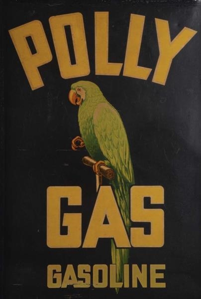 POLLY GAS DOUBLE SIDED TIN SIGN.                  