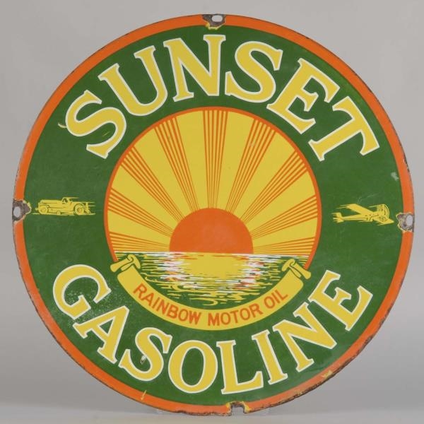 SUNSET GASOLINE RAINBOW COMPANY SIGN.             