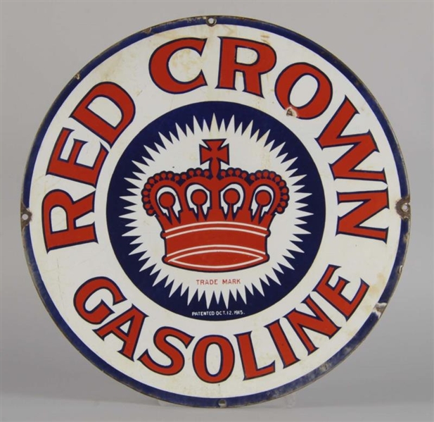 RED CROWN GASOLINE WITH CROWN LOGO SIGN.          