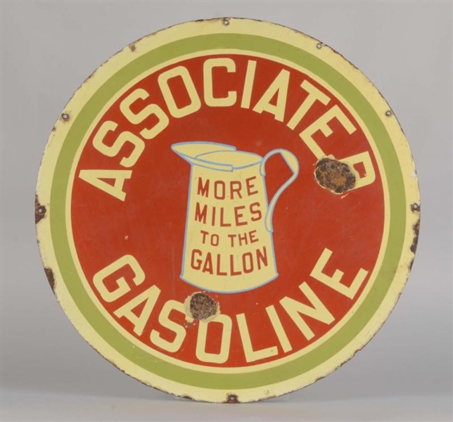 ASSOCIATED GASOLINE DOUBLE SIDED PORCELAIN SIGN.  