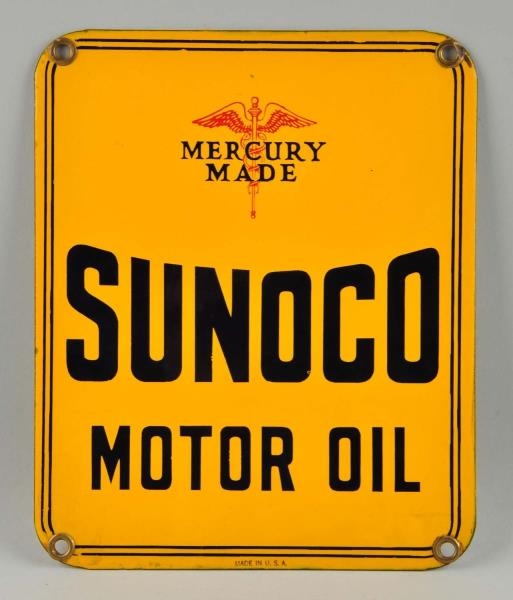 SUNOCO MOTOR OIL "MERCURY MADE" SIGN.             