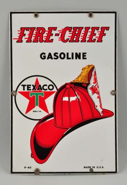 TEXACO - WHITE T - FIRE CHIEF WITH HELMET SIGN.   
