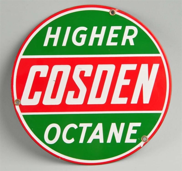 COSDEN HIGHER OCTANE PORCELAIN SIGN.              