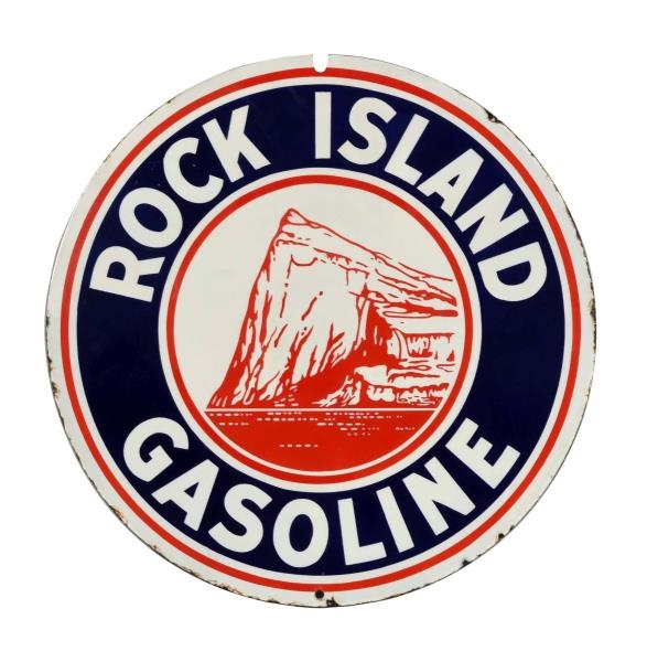 ROCK ISLAND GASOLINE WITH LOGO PORCELAIN SIGN.    
