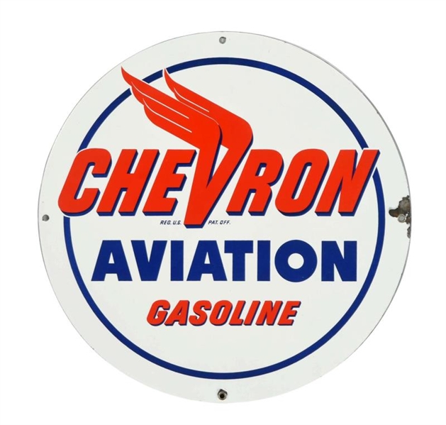 CHEVRON AVIATION GASOLINE W/ WINGED "V" LOGO SIGN.
