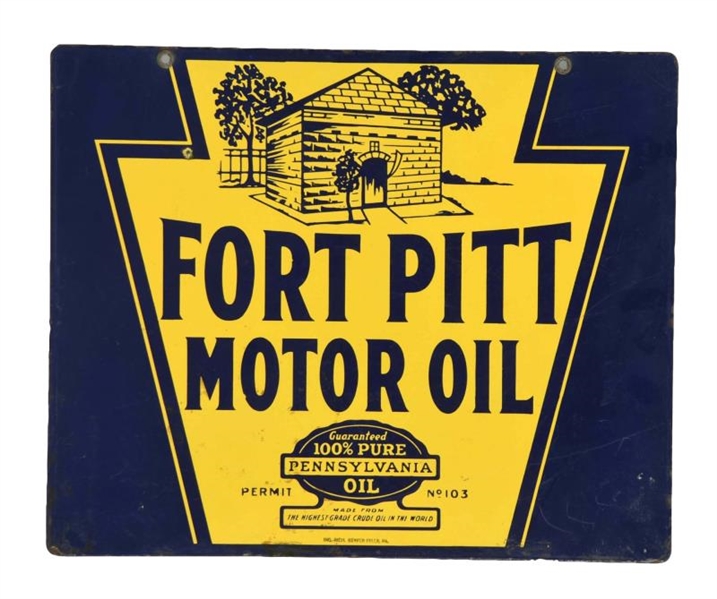 FORT PITT MOTOR OIL W/ LOGO PORCELAIN SIGN.       