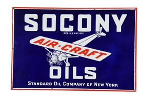 SOCONY AIR-CRAFT OILS W/ PLANE PORCELAIN SIGN.    