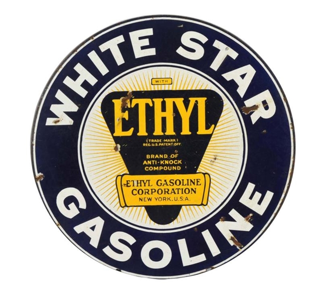 WHITE STAR GASOLINE W/ ETHYL LOGO PORCELAIN SIGN. 