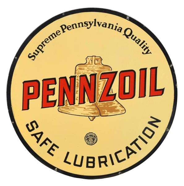 PENNZOIL SAFE LUBRICATION WITH BROWN BELL SIGN.   