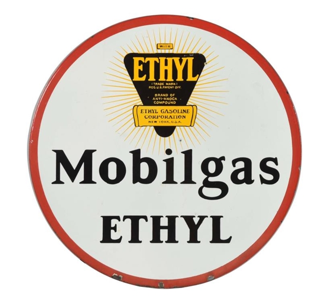MOBILGAS ETHYL WITH ETHYL LOGO PORCELAIN SIGN.    