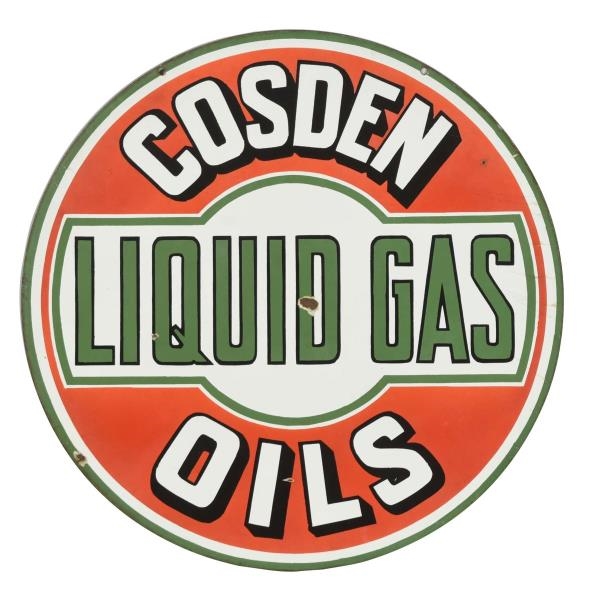 COSDEN LIQUID GAS OILS PORCELAIN SIGN.            