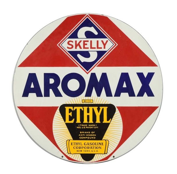 SKELLY AROMAX WITH ETHYL LOGO PORCELAIN SIGN.     