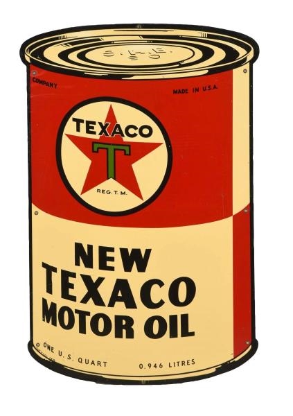 TEXACO (BLACK-T) NEW MOTOR OIL TIN CAN SHAPED SIGN