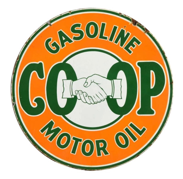 CO-OP GASOLINE MOTOR OIL PORCELAIN SIGN.          