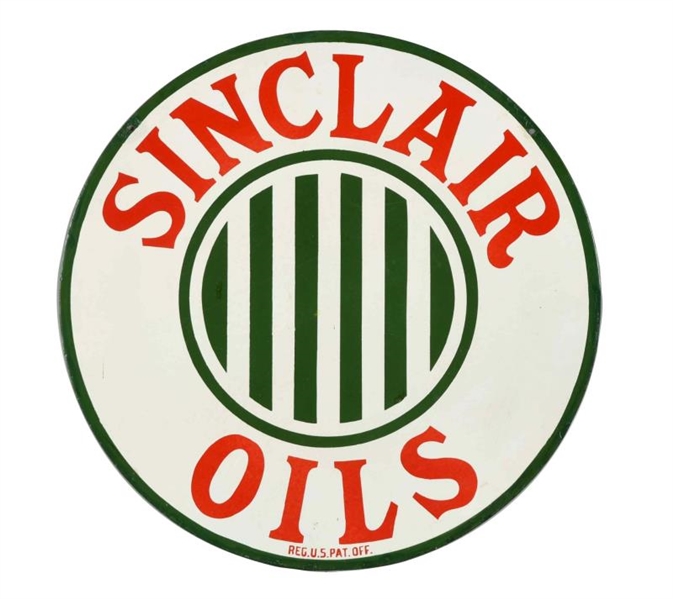SINCLAIR OILS WITH STRIPED LOGO PORCELAIN SIGN.   