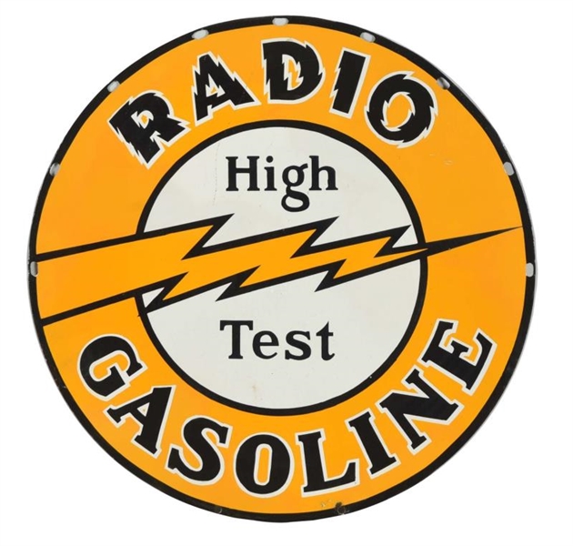 RADIO HIGH TEST GASOLINE RESTORED PORCELAIN SIGN. 
