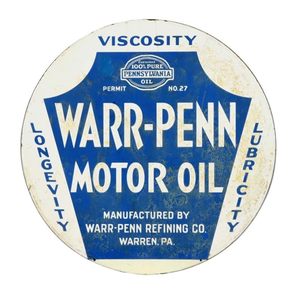 WARR-PENN MOTOR OIL WITH LOGO PORCELAIN SIGN.     