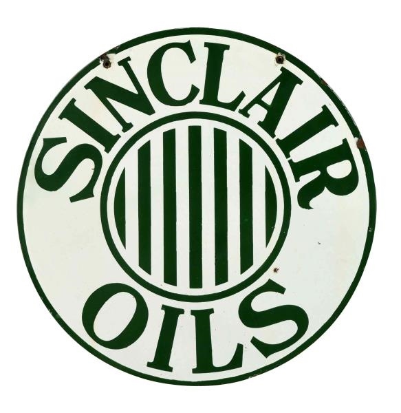 SINCLAIR OILS WITH STRIPES PORCELAIN SIGN.        