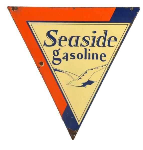 SEASIDE GASOLINE WITH SEAGULL LOGO DIECUT SIGN.   