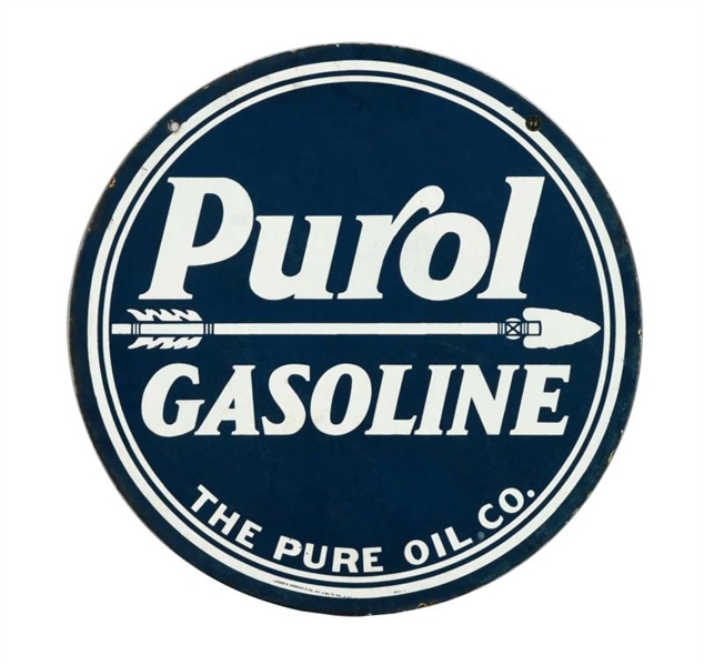 PUROL GASOLINE WITH ARROW LOGO PORCELAIN SIGN.    