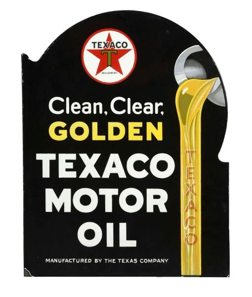 TEXACO (BLACK-T) MOTOR OIL PORCELAIN FLANGE SIGN. 