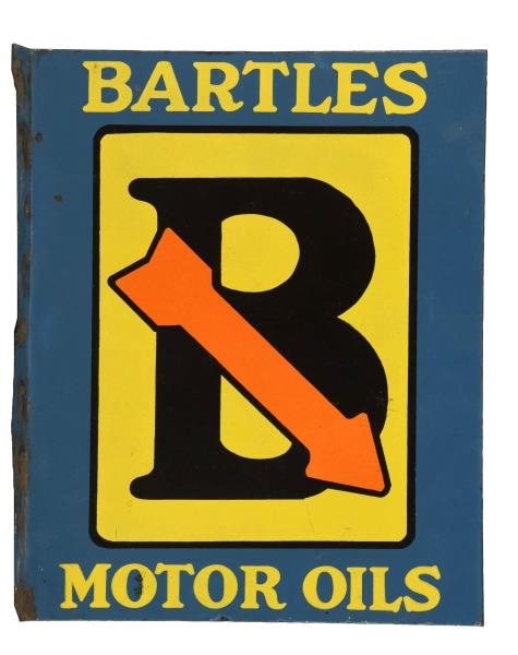 BARTLES MOTOR OIL WITH LOGO PORCELAIN FLANGE SIGN.