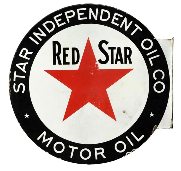 RED STAR MOTOR OIL W/ LOGO PORCELAIN FLANGE SIGN. 