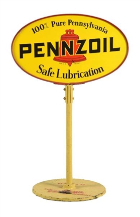 PENNZOIL SAFE LUBRICATION W/ RED BELL CURB SIGN.  